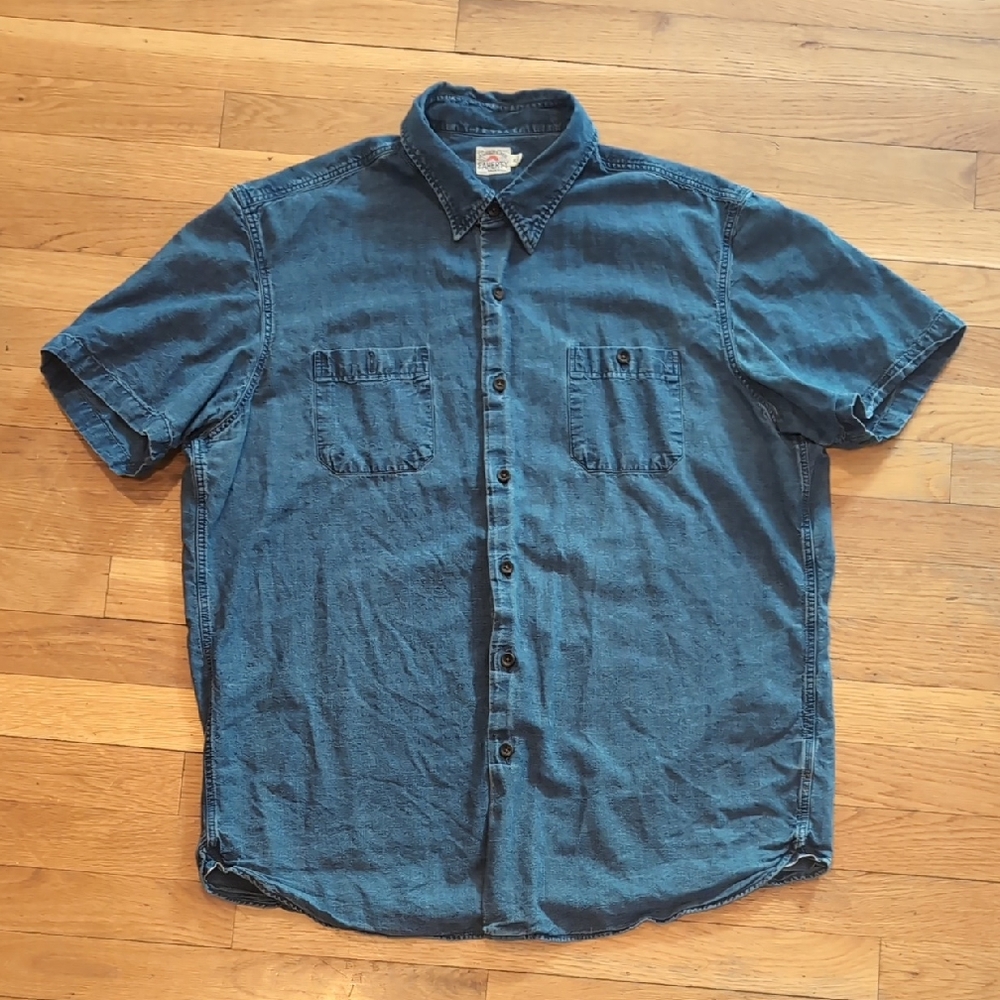 Faherty Blue Denim Short Sleeve Button Down Shirt